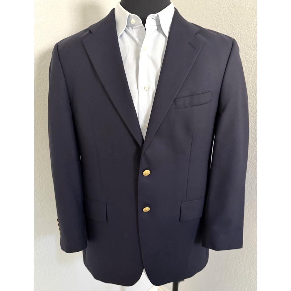 Vintage Men's Chaps Ralph Lauren Navy Blue Blazer 42T 100%Wool Made in Canada